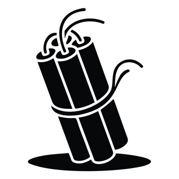 Black and white of a bundle of dynamite sticks tied together with fuses extending from the isolated on a white background