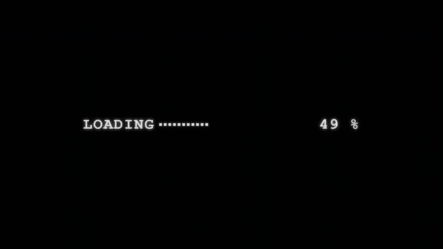 Retro 8-bit Progress Bar Animation with Glowing Loading Text and Percentage Counter on Black Background
