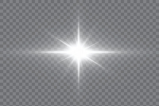 Vector transparent image of sunlight with glare and glowing optical rays. Bright sunlight effect isolated on a transparent background. PNG.