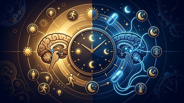 Circadian rhythm concept showing biological clock and brain cycles