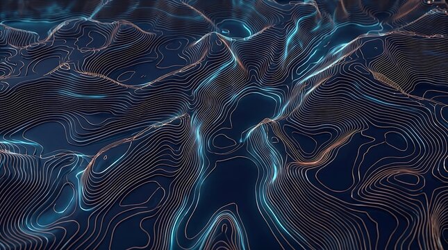 Futuristic digital topographic map with glowing blue lines