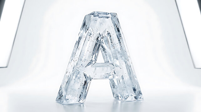 Letter A Made of Transparent Ice on White Background