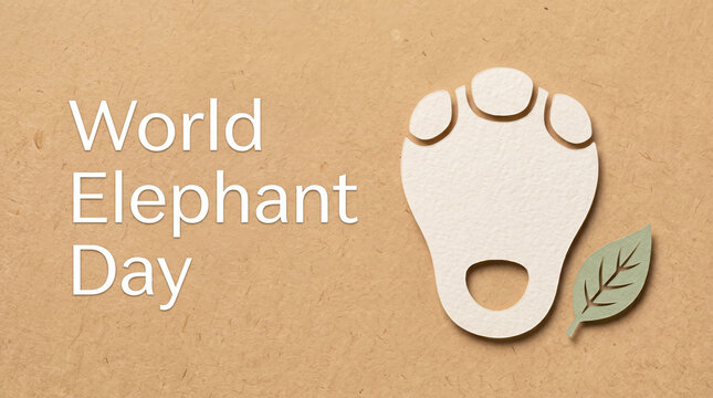 World elephant day illustration with footprint and leaf