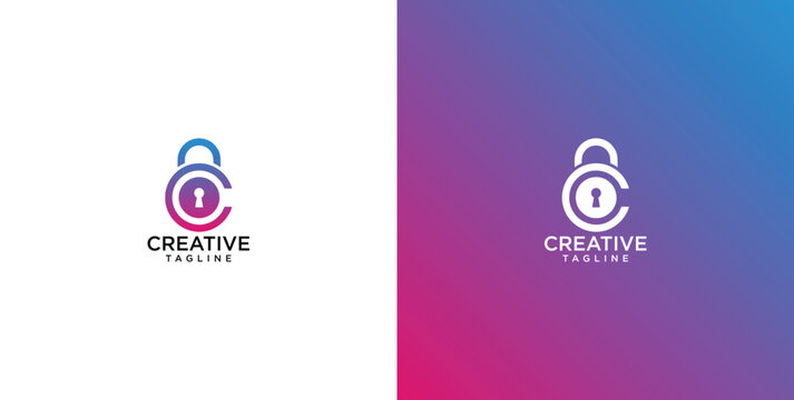Modern Gradient Lock Logo Concept Featuring a Stylized Letter C Integrated with a Secure Padlock Symbol for Digital Security and Tech Branding