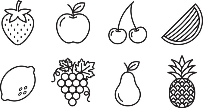 Assorted fruit silhouettes arranged in a clean grid against a white background