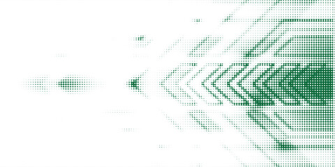 Obraz premium Abstract green halftone arrow wave on white background. Dotted geometric pattern with dynamic perspective for modern backgrounds and design.