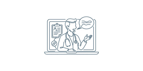 Fototapeta premium Online medical consultation with a doctor on a laptop screen.