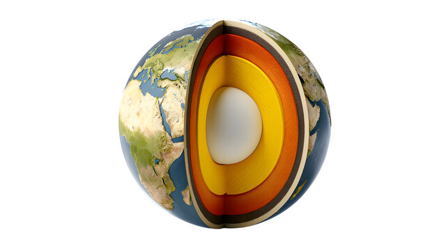 3D render of earth cross section showing internal layers on black