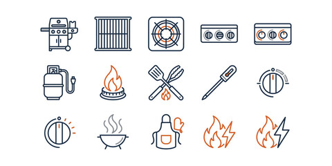 Fototapeta premium Set of barbecue and grill line icons.