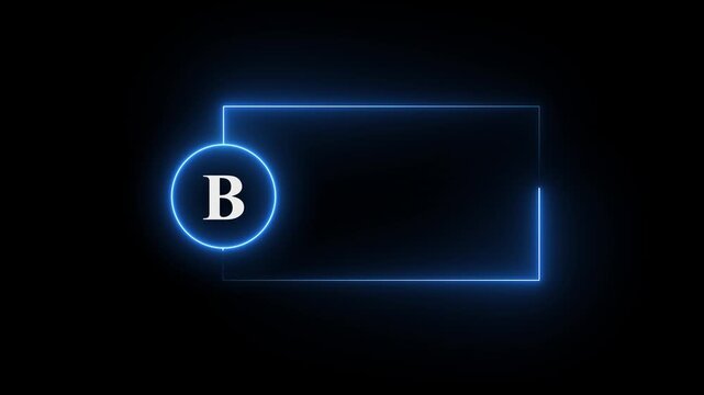 colorful glowing neon B text icon animation. Square rectangle picture frame with one tone neon color motion graphic on isolated black a background.neon text B, icon, 4k video black background.4K