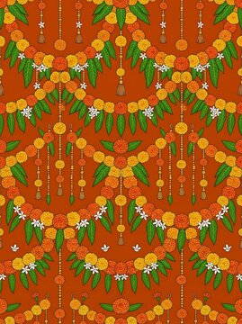 Seamless traditional indian marigold flower garland pattern