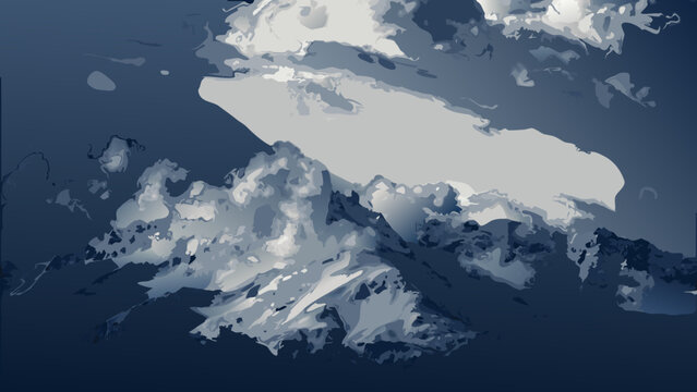 Mountain range and cloudscape a digital illustration in shades of blue and gray mountains mountainscape mountainous