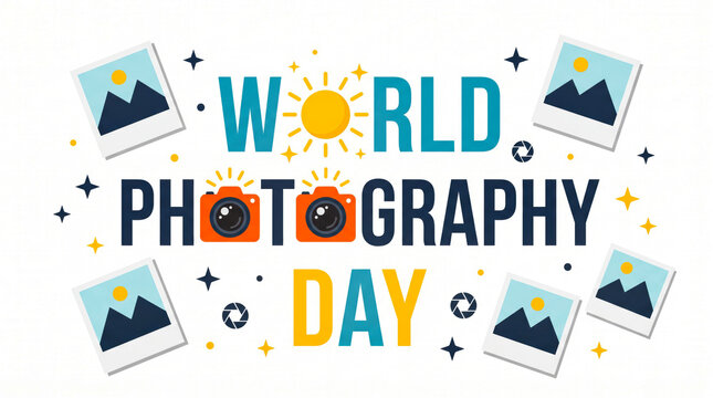 Bright colorful world photography day celebration vector banner