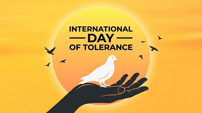International Day of Tolerance hand releasing white dove. Peace activism symbol with global unity message for diversity and inclusion campaigns.