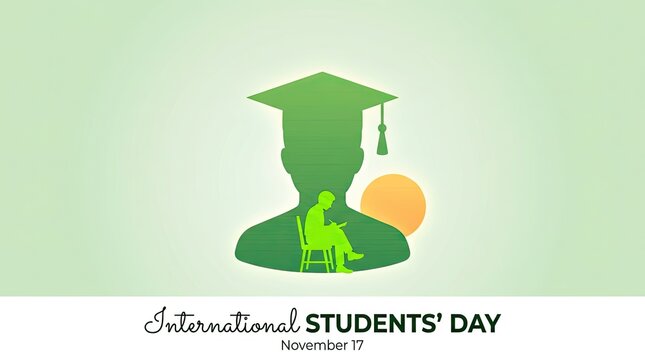 Graduation cap silhouette celebrating Students' Day. Academic achievement icon with golden sunrise glow and diploma theme.