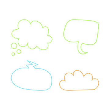 Neon colored speech bubbles and thought clouds on transparent background PNG