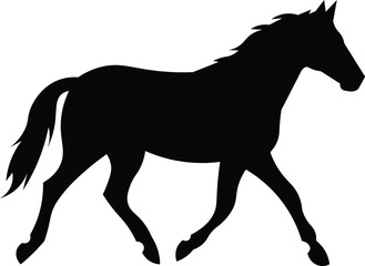Fototapeta premium Black silhouette of a trotting horse isolated on white background with silhouette trotting isolated equestrian illustration strength domestic movement graceful majestic creature