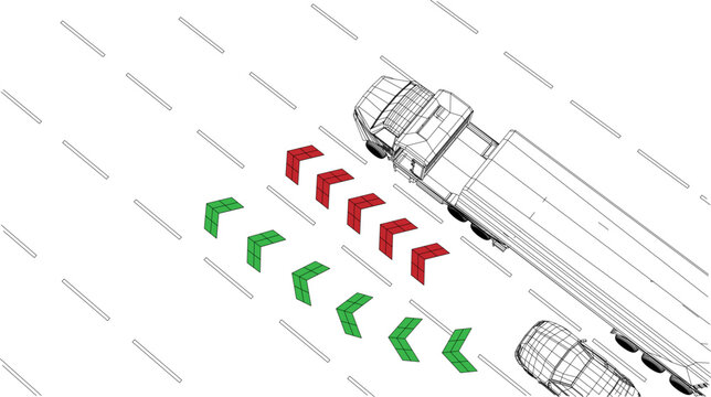 A truck uses an autopilot system to navigate around road works in a busy city. The system provides clear signals to guide the vehicle safely.
