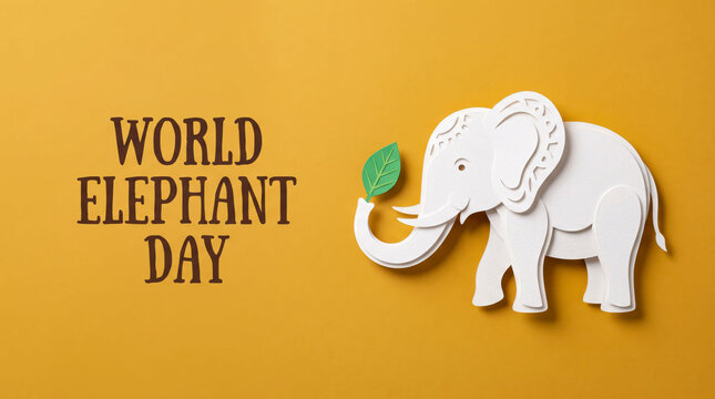 White elephant eating a green leaf on world elephant day