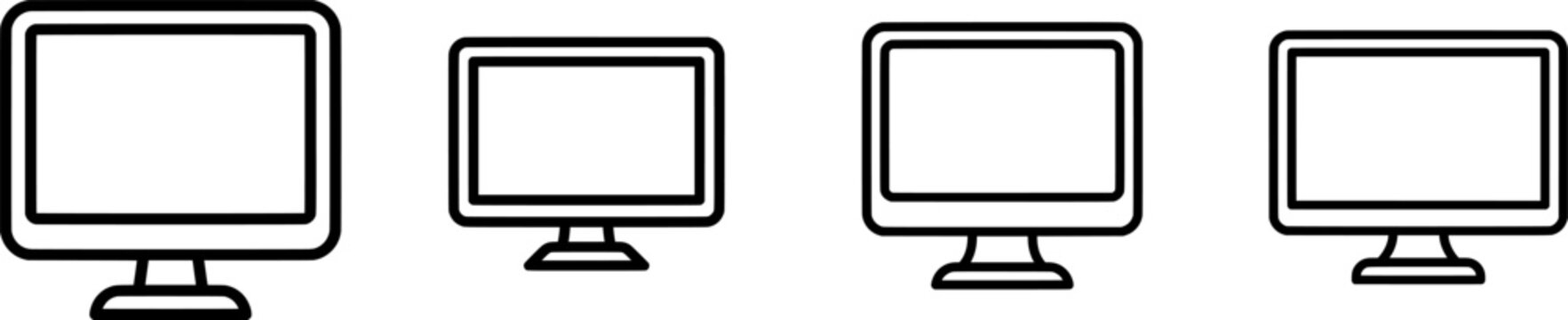 A minimalist black outline computer monitor with a blank screen stands against a stark white background, exuding simplicity and modernity in its design