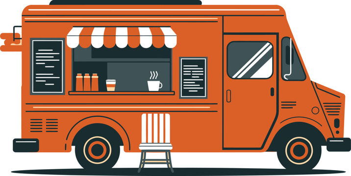 Vector illustration of a classic orange food truck street food service vehicle