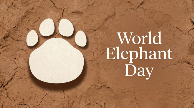 World elephant day paw print illustration on textured brown background