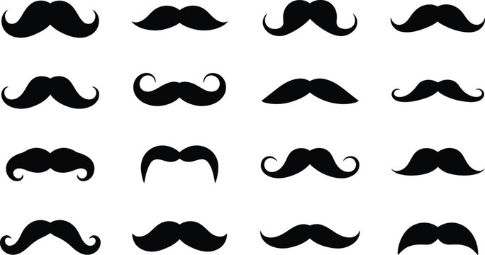 Collection of various black mustache silhouettes for graphic design with mustache silhouette gentleman collection grooming isolated masculine handlebar character illustration movember