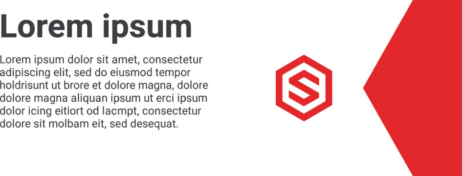 Corporate business identity presentation slide banner template featuring red hexagonal letter s logo design and lorem ipsum text placeholder vector