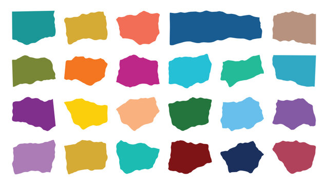 Torn paper pieces collection with colorful ripped edges for creative note design element vector illustration