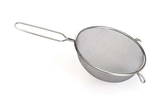 Metal stainless colander isolated on white background