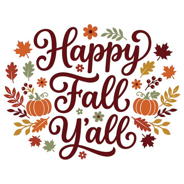 Festive fall y'all halloween vector illustration autumn pumpkins leaves floral design for seasonal decor