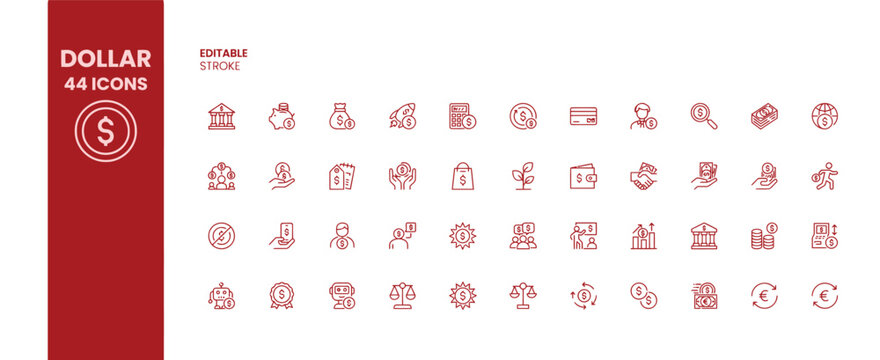 dollar finance icons line icons coin bank transaction symbols