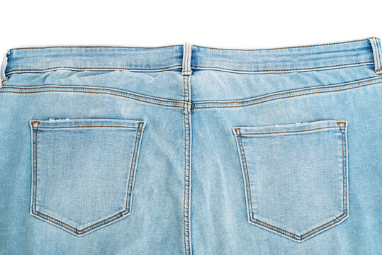 Pockets on blue jeans denim trousers close up
