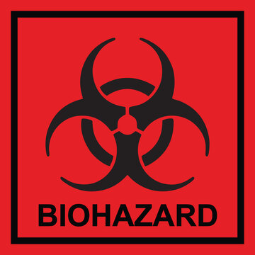 Biohazard warning sign with black text on red background biohazard biological infection quarantine emergency illustration protection contagion laboratory industrial
