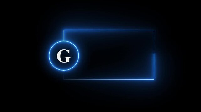 colorful glowing neon G text icon animation. Square rectangle picture frame with one tone neon color motion graphic on isolated black a background.neon text G, icon, 4k video black background.4k