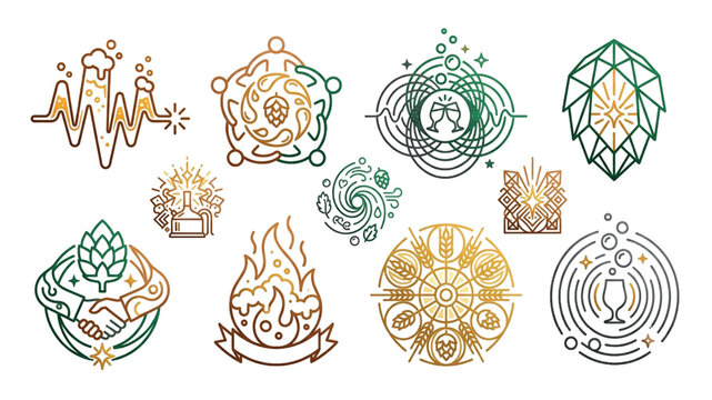 Craft beer brewing and pub culture concepts, collection of line art icons for brewery branding and packaging design
