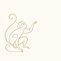 Naklejka premium Minimalist Golden Monkey Line Art with Copy Space on Cream Background