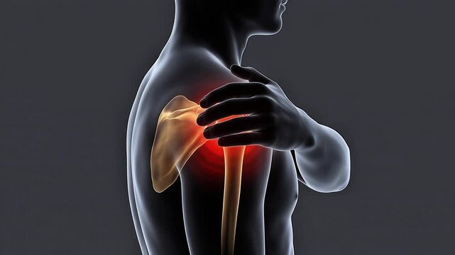 Shoulder Joint Pain Arthritis 3D Medical Animation Human Body Arm Anatomy Organ X-Ray Glowing Red Dark Background