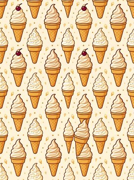 Seamless pattern of vanilla soft serve ice cream cones