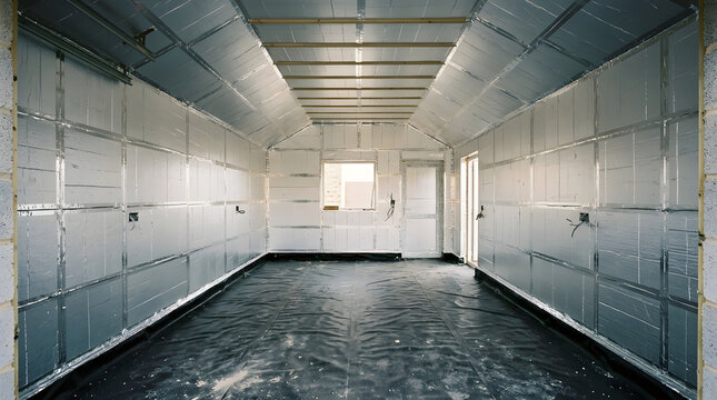 Garage conversion insulation with PIR boards | Thermal insulation installation for home renovation | Energy efficient garage conversion project | Foil-faced rigid foam insulation boards on walls