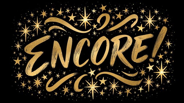 Golden Encore Design with Stars and Flourishes