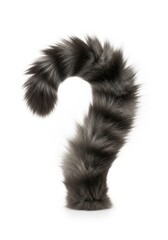 Obraz premium Fluffy Dark Grey Animal Tail Shaped Like a Question Mark Symbol Isolated on White Background