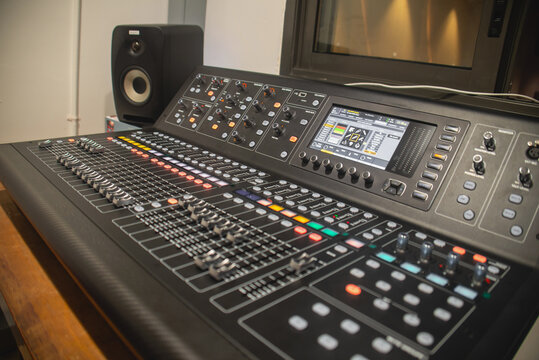 Music Studio Mixer and Synthesizer Equipment