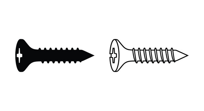 Two Screws With Cross head Detail Black Outline Silhouette