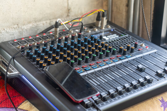 Professional Audio Mixer and Smartphone Setup