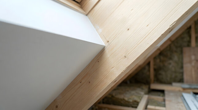 plasterboard junction at wooden rafter | loft conversion construction details | drywall installation on attic ceiling | attic insulation and timber framing