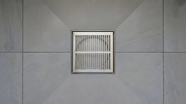 modern square shower drain installation | stainless steel bathroom floor drain | gray stone tile shower floor design | professional plumbing and tiling work