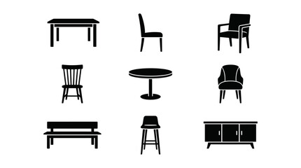 Fototapeta premium Basic furniture and seating silhouette icon set.