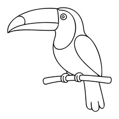 Tropical Toucan Bird Perched on Branch Vector Icon Illustration, Clean Hand-Drawn Line Art Outline Design, Minimalist Scalable Wildlife Nature Graphic for Print and Digital Projects © MdYesin