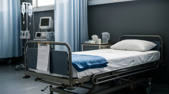 Hospital Room with Medical Equipment and Hospital Bed Medium Shot